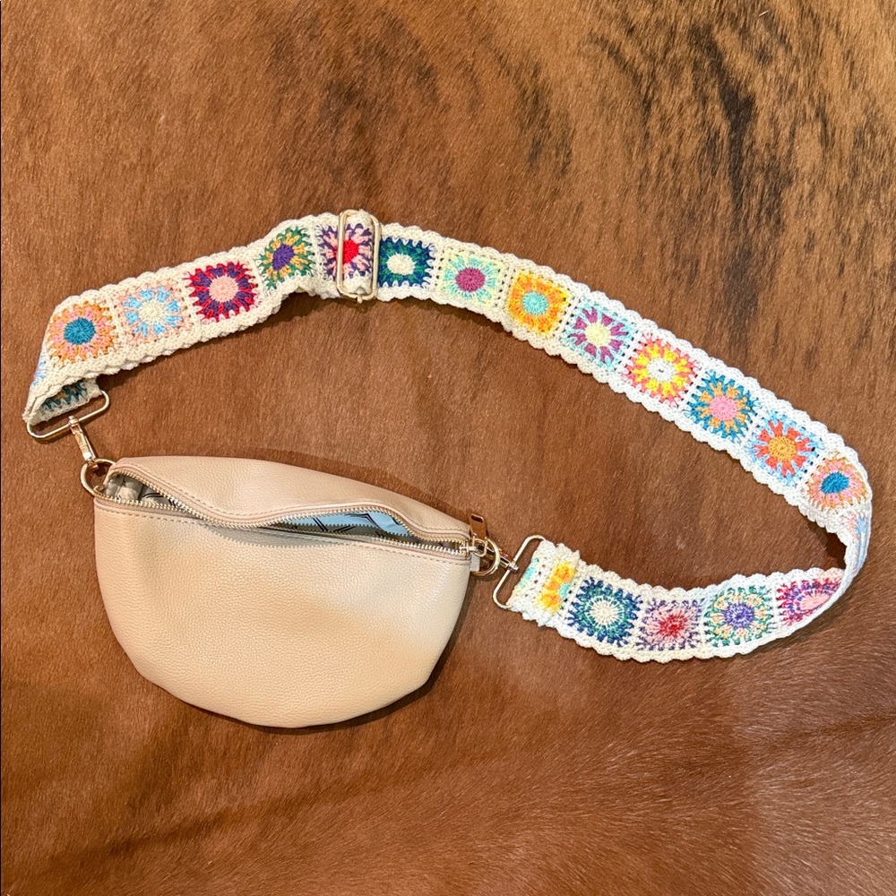 Moda Luxe Cream Crossbody Bag with Colorful Strap